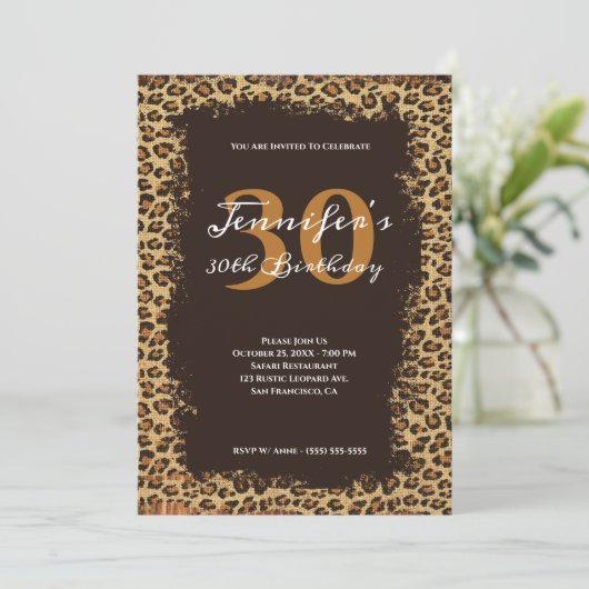 Rustic Brown Leopard Burlap Grunge 30th Birthday Kaart (Staand voorkant)