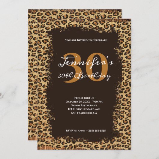 Rustic Brown Leopard Burlap Grunge 30th Birthday Kaart (Voorkant / Achterkant)