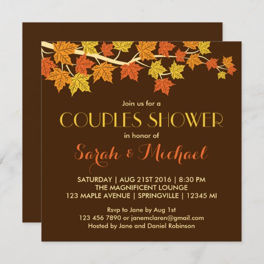 Rustic Brown Maple Leaves Fall Wedding Invitation Kaart (Voorkant / Achterkant)