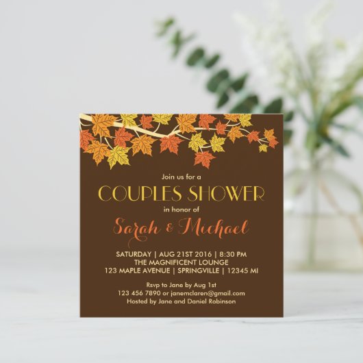 Rustic Brown Maple Leaves Fall Wedding Invitation Kaart (Staand voorkant)