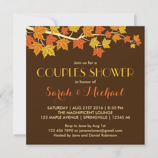 Rustic Brown Maple Leaves Fall Wedding Invitation Kaart (Voorkant)