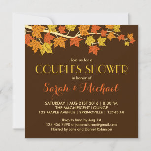 Rustic Brown Maple Leaves Fall Wedding Invitation Kaart