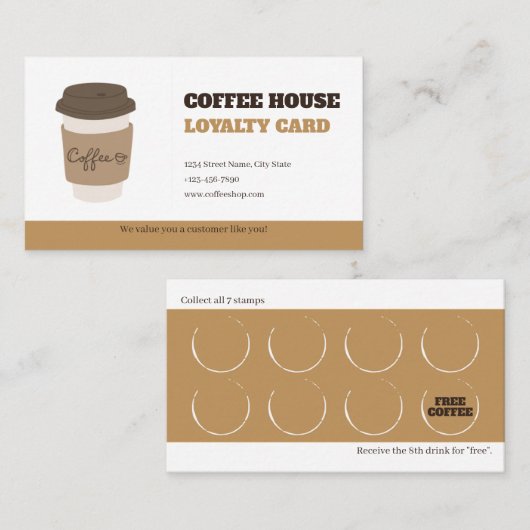 Rustic Brown Minimalist Coffee Loyalty Card Templa (Voorkant / Achterkant)