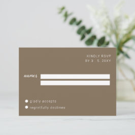 Rustic Brown Minimalist Script Calligraphy Wedding RSVP Kaartje