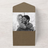 Rustic Brown Modern Minimal Chic Photo Wedding All In One Uitnodiging (Buitenkant)