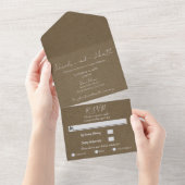 Rustic Brown Modern Minimal Chic Photo Wedding All In One Uitnodiging (Afscheurbaar)