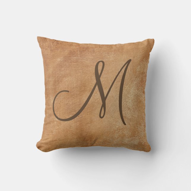 Rustic Brown Monogram Kussen (Voorkant)