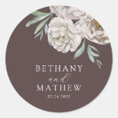 Rustic Brown & Off White Floral Wedding Ronde Sticker (Voorkant)