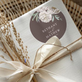 Rustic Brown & Off White Floral Wedding Ronde Sticker