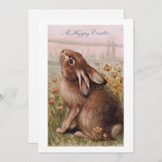  Rustic Brown Paashes Bunny & Wildbloemen Feestdagenkaart (Voorkant / Achterkant)