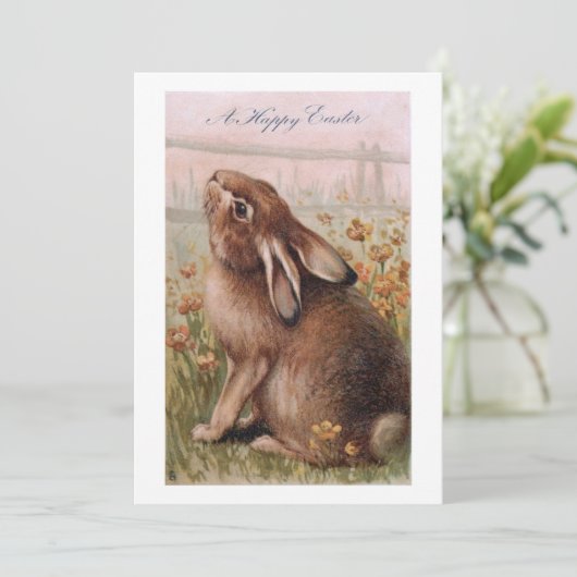  Rustic Brown Paashes Bunny & Wildbloemen Feestdagenkaart (Staand voorkant)