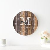 Rustic Brown Pallet Wood Familienaam Monogramed Grote Klok (Huis)