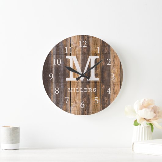Rustic Brown Pallet Wood Familienaam Monogramed Grote Klok (Huis)
