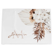 Rustic Brown Pampas Grass White Orchids Monogram Groot Cadeauzakje (Voorkant)
