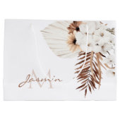 Rustic Brown Pampas Grass White Orchids Monogram Groot Cadeauzakje (Achterkant)
