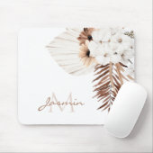 Rustic Brown Pampas Grass White Orchids Monogram Muismat (Met muis)