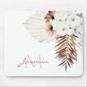 Rustic Brown Pampas Grass White Orchids Monogram Muismat (Voorkant)