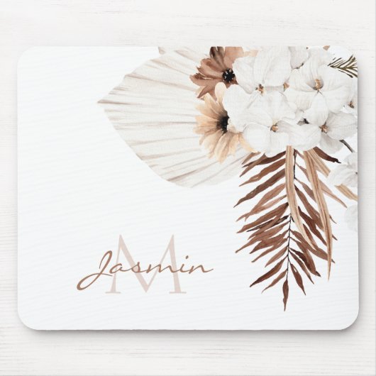 Rustic Brown Pampas Grass White Orchids Monogram Muismat (Voorkant)