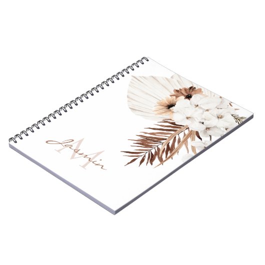 Rustic Brown Pampas Grass White Orchids Monogram Notitieboek (Linkerzijde)