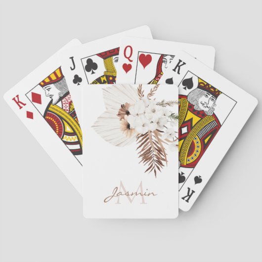 Rustic Brown Pampas Grass White Orchids Monogram Pokerkaarten (Achterkant)