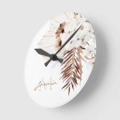 Rustic Brown Pampas Grass White Orchids Monogram Ronde Klok (Hoek)