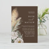 Rustic Brown Pampass Grass & Floral Wedding Kaart (Staand voorkant)