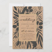 Rustic brown paper black gold floral wedding kaart (Voorkant)