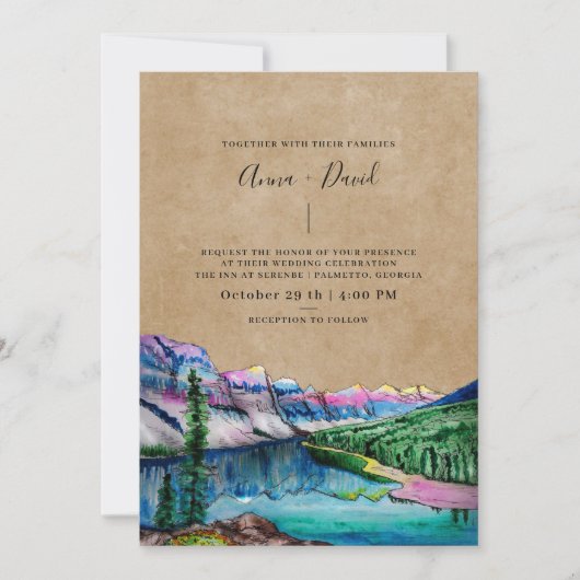 Rustic Brown Paper Mountain Forest Wedding Kaart (Voorkant)