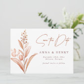 Rustic Brown Peach Leaves Waterverf Wedding Kaart (Staand voorkant)