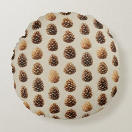 Rustic Brown Pine Cone Winter Pattern Rond Kussen