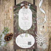 Rustic Brown Pine Winter Sparkle QR All In One Uitnodiging