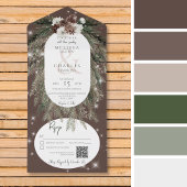 Rustic Brown Pine Winter Sparkle QR All In One Uitnodiging
