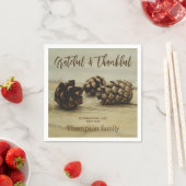Rustic Brown Pinecones Custom Name Thanksgiving Servet (Insitu)