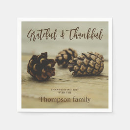 Rustic Brown Pinecones Custom Name Thanksgiving Servet