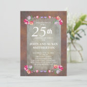 Rustic Brown Pink Paarse Floral 25e Jubileum Kaart (Staand voorkant)