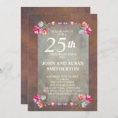 Rustic Brown Pink Paarse Floral 25e Jubileum Kaart (Voorkant / Achterkant)