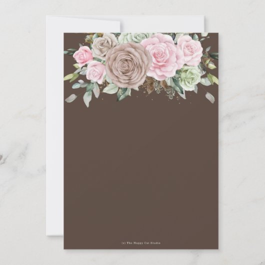 Rustic Brown Pink Sage Floral Greenery Wedding Kaart (Achterkant)