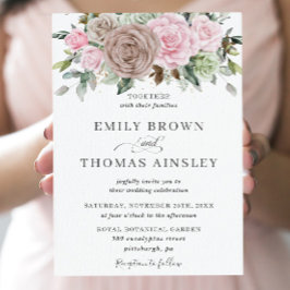 Rustic Brown Pink Sage Floral Greenery Wedding Kaart
