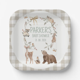 Rustic Brown Plaid Woodland Baby Shower Paper Papieren Bordje