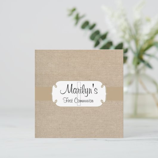 Rustic Brown Sand and Beige Burlap First Community Kaart (Staand voorkant)