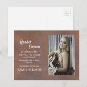 Rustic Brown Save the Date Photo Afstuderen Aankondigingskaart (Voorkant / Achterkant)