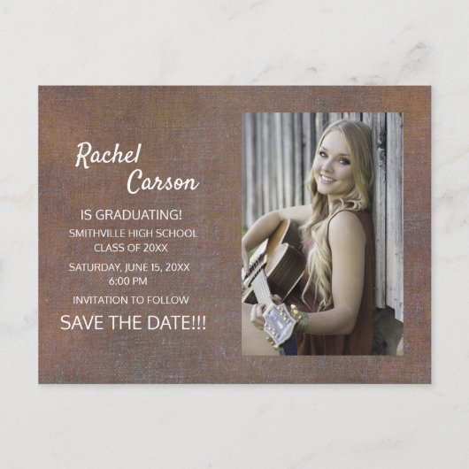 Rustic Brown Save the Date Photo Afstuderen Aankondigingskaart (Voorkant)