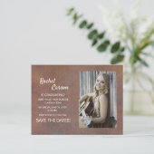 Rustic Brown Save the Date Photo Afstuderen Aankondigingskaart (Staand voorkant)
