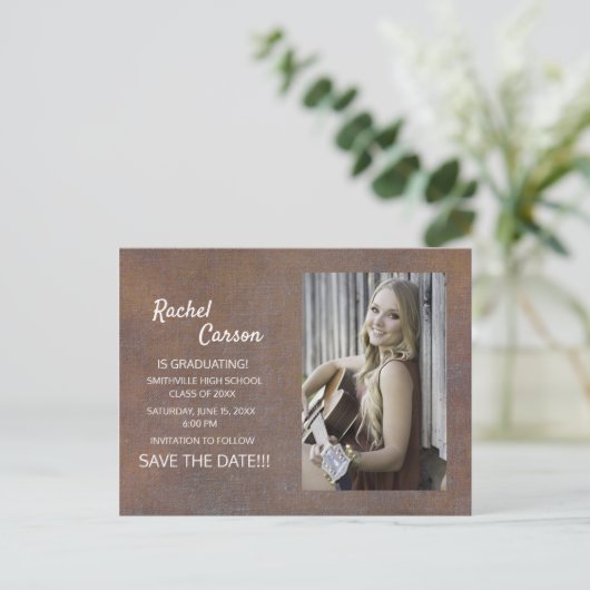 Rustic Brown Save the Date Photo Afstuderen Aankondigingskaart (Staand voorkant)