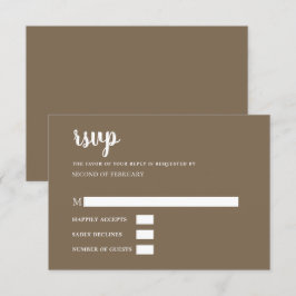 Rustic Brown Simple Calligraphy Modern RSVP Kaartje