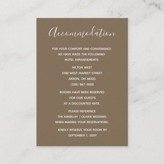Rustic Brown Simple Calligraphy Modern Wedding Informatiekaartje (Voorkant)