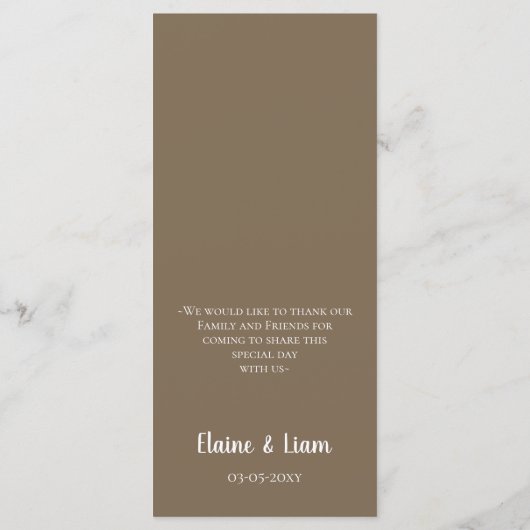 Rustic Brown Simple Calligraphy Modern Wedding Menu (Achterkant)