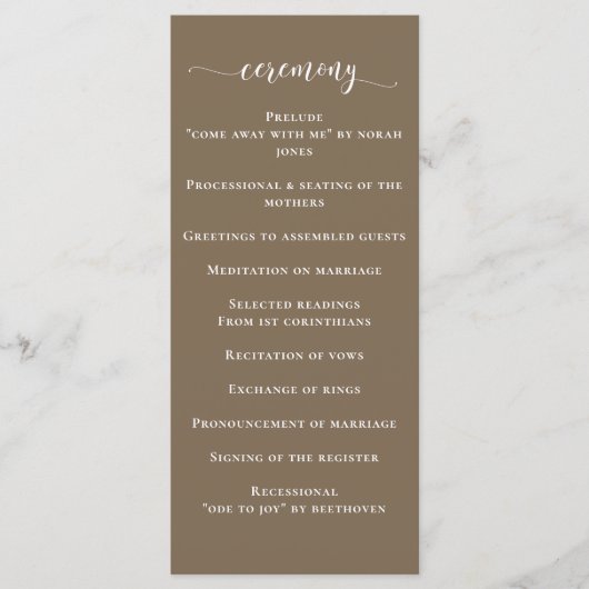 Rustic Brown Simple Calligraphy Modern Wedding Programmakaart (Voorkant)