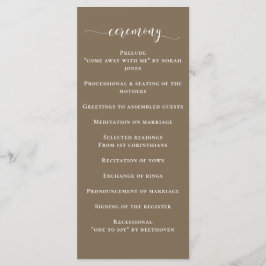 Rustic Brown Simple Calligraphy Modern Wedding Programmakaart