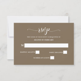 Rustic Brown Simple Calligraphy Modern Wedding RSVP Kaartje